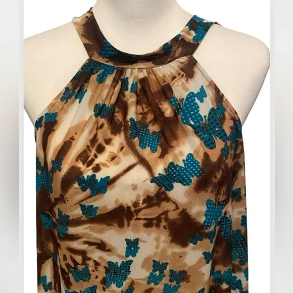 NEW Tie Dye Brown Butterflies High Neck Sleeveless Floaty Dress - Picture 4 of 7